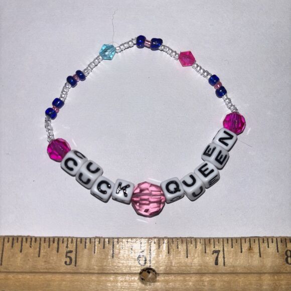 Multicolor “C*ck Queen” Bracelet Adult Humor Beaded Handmade Naughty Accessories - Picture 1 of 3